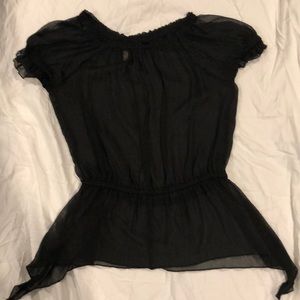 Sheer off shoulder  elastic pinched waist